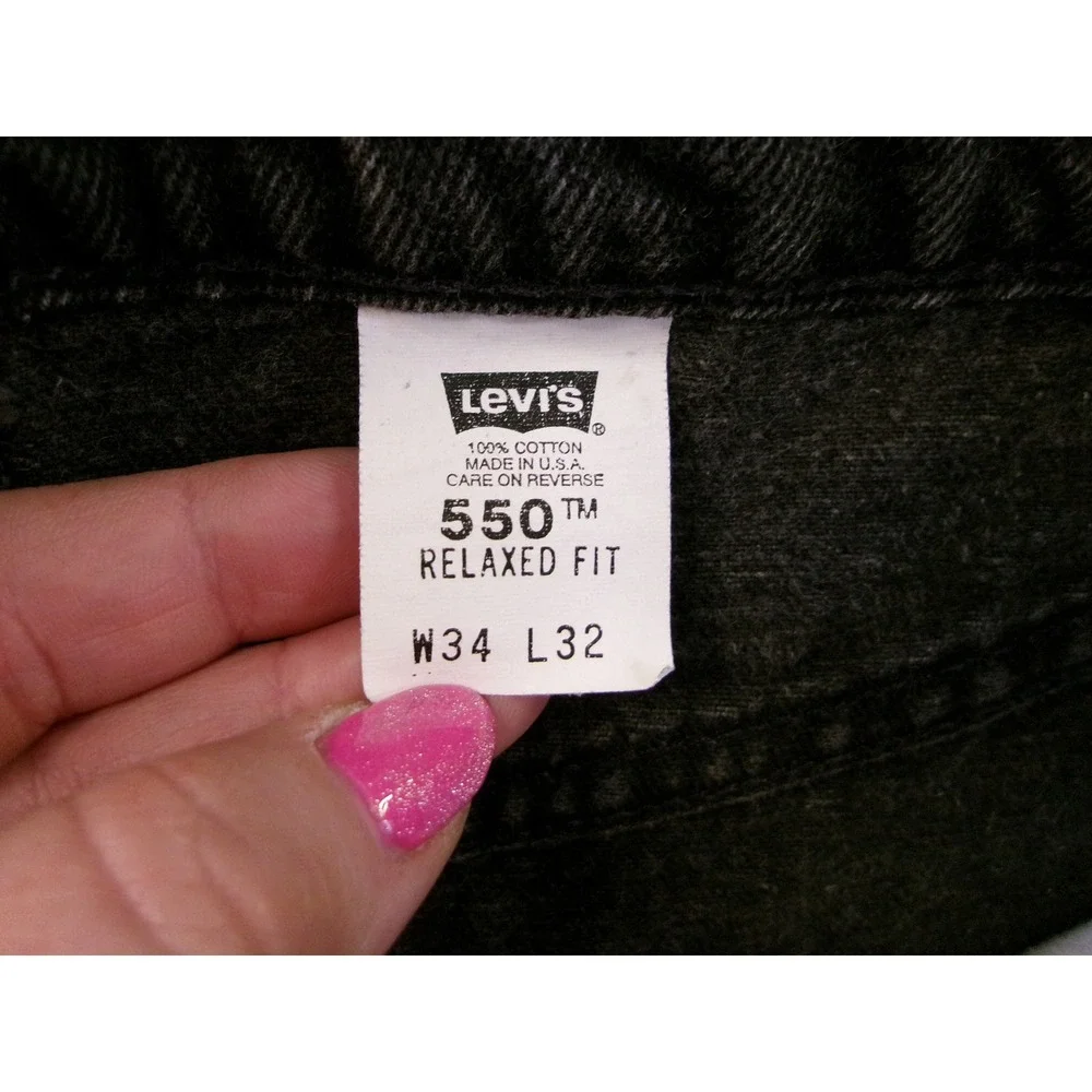 Vintage Levis 550 Relaxed Fit Black Jeans Mens 34x32 Orange Tab Made in USA 1997